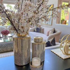 Inspire Me! Home Decor Jars White And Gold Elegant Jar With Lid (2 Sizes)