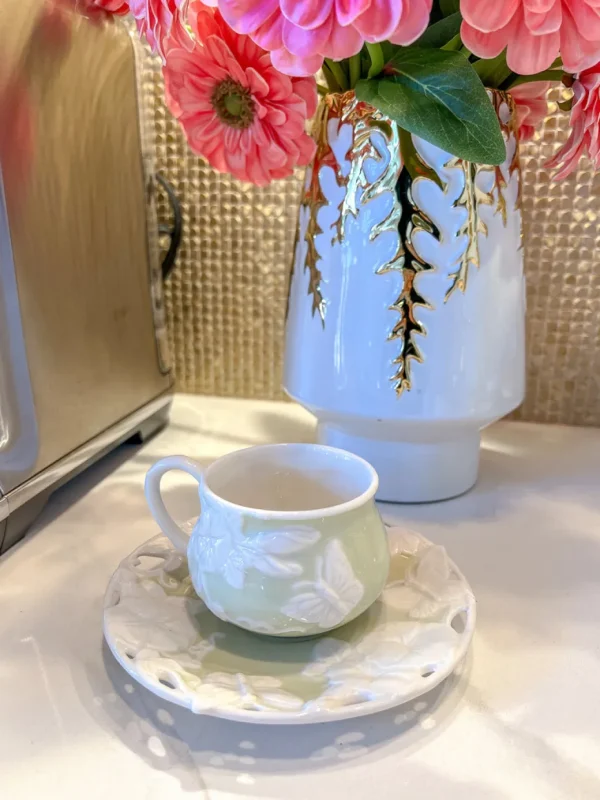 Inspire Me! Home Decor KITCHEN Set Of 2 Butterfly Tea Cup & Saucers