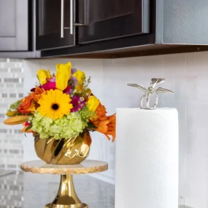 Inspire Me! Home Decor KITCHEN Silver Leaf Paper Towel Holder With Marble Base “From Pops Of Color Home Collection”