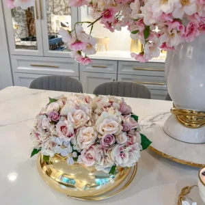 Inspire Me! Home Decor Large Gold Round Bowl Vase With White Jeweled Flower Details