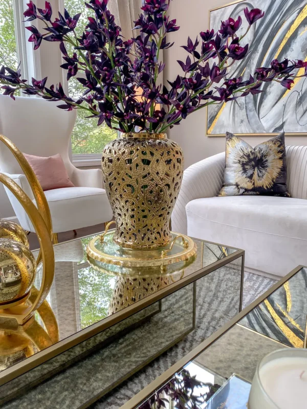 Inspire Me! Home Decor Large Round Glass Tray With Gold Handles And Ruffled Edge