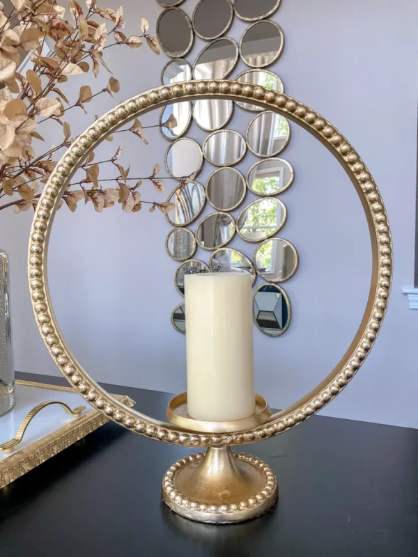 Inspire Me! Home Decor Large Gold Ring Beaded Candleholder