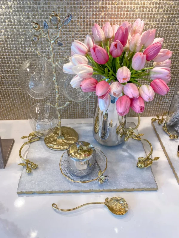 Inspire Me! Home Decor Large Marble Tray With Gold Pomegranate Handles