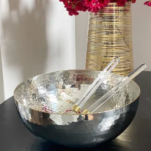 Inspire Me! Home Decor Large Hammered Silver Bowl With Gold Detailing