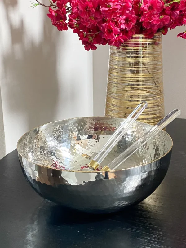 Inspire Me! Home Decor Large Hammered Silver Bowl With Gold Detailing