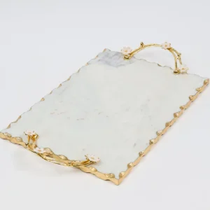 Inspire Me! Home Decor Large Rectangular Marble Tray With Cherry Blossom Details