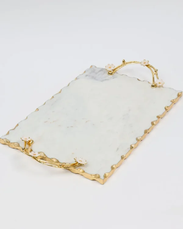 Inspire Me! Home Decor Large Rectangular Marble Tray With Cherry Blossom Details