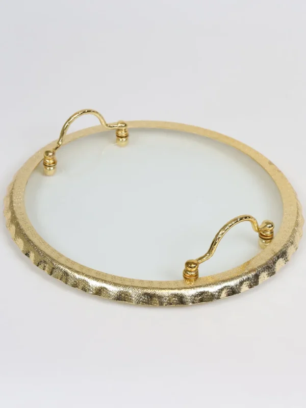 Inspire Me! Home Decor Large Round Glass Tray With Gold Handles And Ruffled Edge