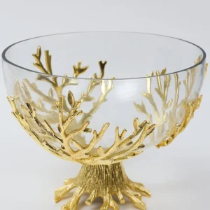 Inspire Me! Home Decor Large Glass Bowl On Gold Branch Base