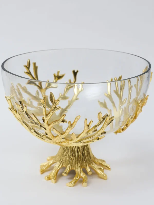 Inspire Me! Home Decor Large Glass Bowl On Gold Branch Base