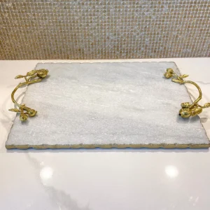 Inspire Me! Home Decor Large Marble Tray With Gold Pomegranate Handles