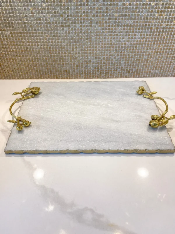 Inspire Me! Home Decor Large Marble Tray With Gold Pomegranate Handles