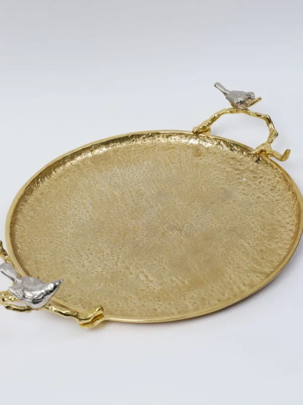 Inspire Me! Home Decor Large Round Gold Tray With Bird Detail