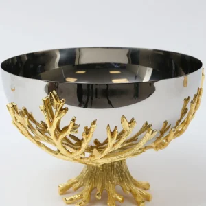 Inspire Me! Home Decor Large Stainless Bowl On Gold Branch Base