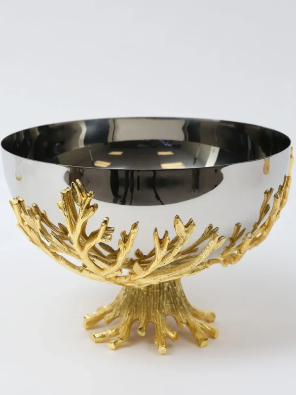 Inspire Me! Home Decor Large Stainless Bowl On Gold Branch Base