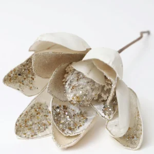 Inspire Me! Home Decor Large Beaded Ivory Magnolia Stem