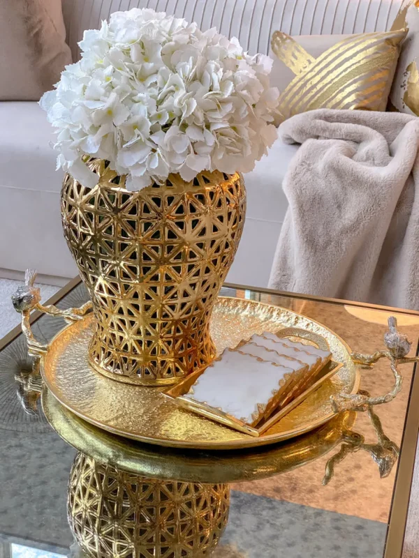 Inspire Me! Home Decor Large Gold Hammered Decorative Tray With Silver Birds