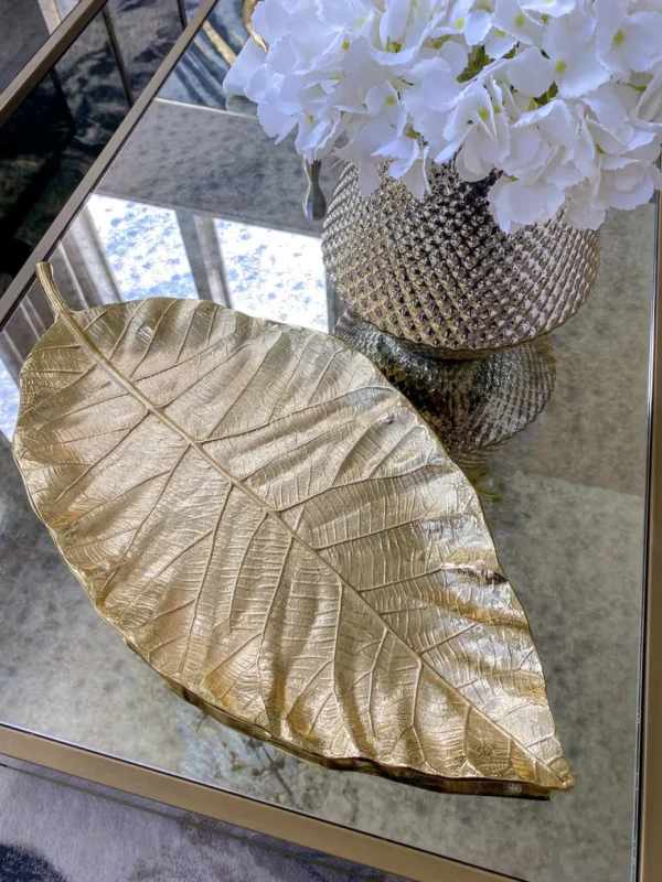 Inspire Me! Home Decor Large Gold Metal Leaf Tray