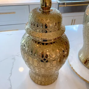 Inspire Me! Home Decor Large Gold Patterned Ginger Jar