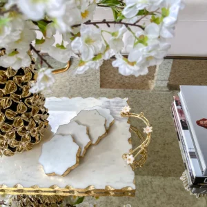 Inspire Me! Home Decor Large Rectangular Marble Tray With Cherry Blossom Details