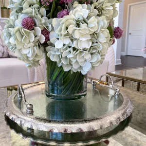 Inspire Me! Home Decor Large Round Glass Tray With Silver Handles And Ruffled Edge