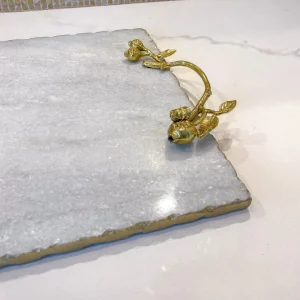 Inspire Me! Home Decor Large Marble Tray With Gold Pomegranate Handles