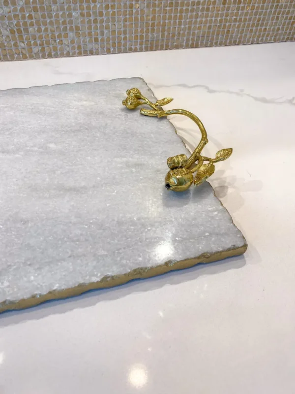 Inspire Me! Home Decor Large Marble Tray With Gold Pomegranate Handles