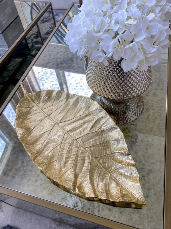 Inspire Me! Home Decor Large Gold Metal Leaf Tray