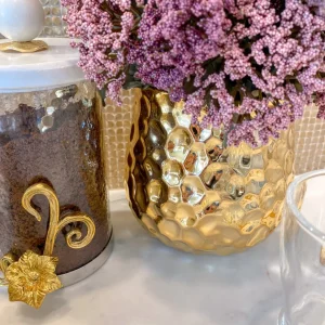 Inspire Me! Home Decor Large Hammered Gold Metallic Ceramic Planter Pot (5.75″)