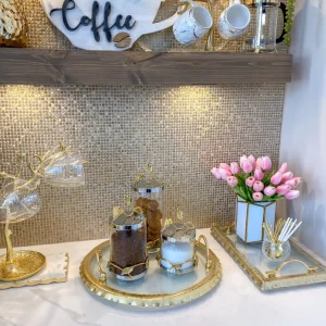 Inspire Me! Home Decor Large Round Glass Tray With Gold Handles And Ruffled Edge