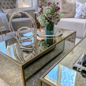 Inspire Me! Home Decor Large Round Glass Tray With Silver Handles And Ruffled Edge