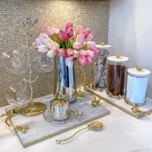 Inspire Me! Home Decor Large Marble Tray With Gold Pomegranate Handles