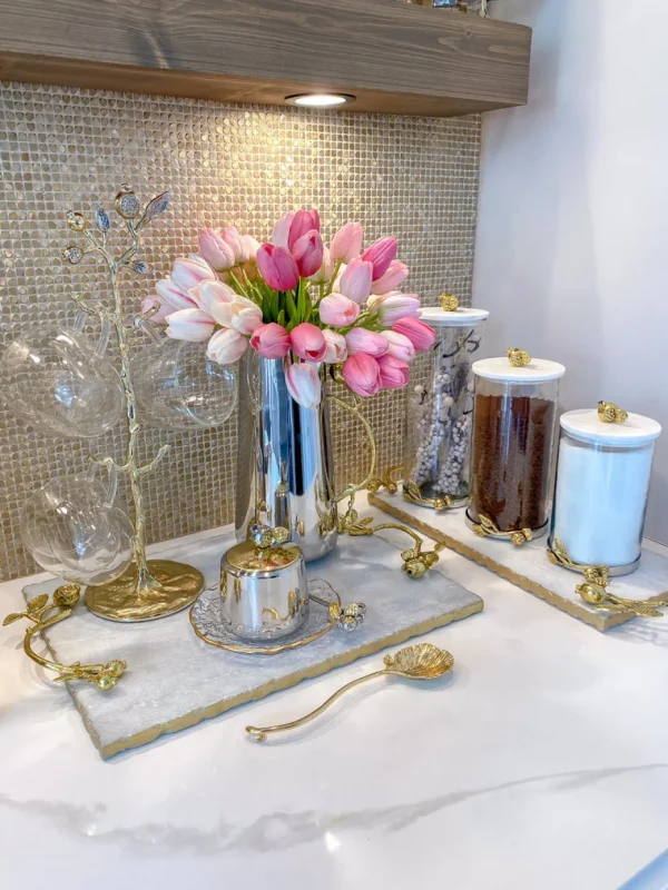 Inspire Me! Home Decor Large Marble Tray With Gold Pomegranate Handles