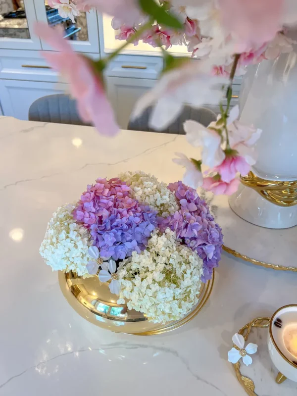 Inspire Me! Home Decor Large Gold Round Bowl Vase With White Jeweled Flower Details