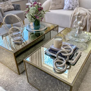 Inspire Me! Home Decor Large Round Glass Tray With Silver Handles And Ruffled Edge