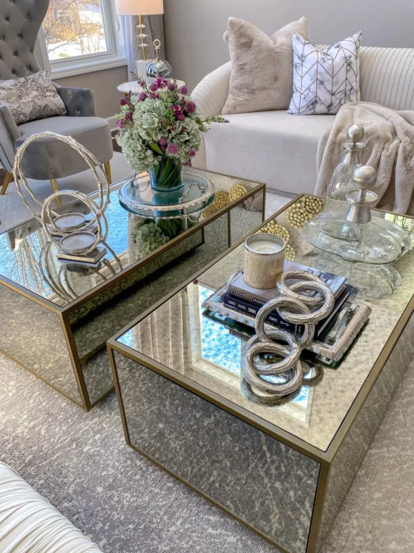Inspire Me! Home Decor Large Round Glass Tray With Silver Handles And Ruffled Edge