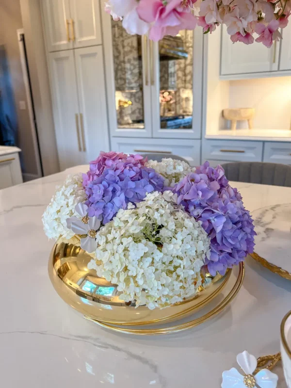 Inspire Me! Home Decor Large Gold Round Bowl Vase With White Jeweled Flower Details