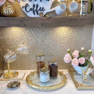 Inspire Me! Home Decor Large Round Glass Tray With Gold Handles And Ruffled Edge