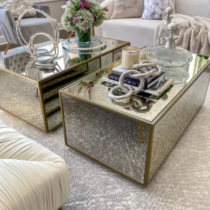 Inspire Me! Home Decor Large Round Glass Tray With Silver Handles And Ruffled Edge