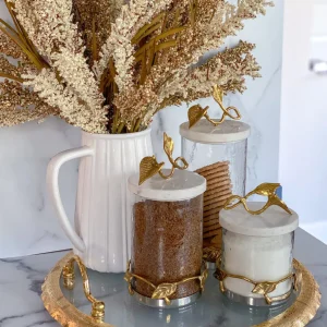 Inspire Me! Home Decor Large Round Glass Tray With Gold Handles And Ruffled Edge