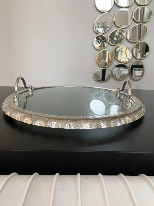 Inspire Me! Home Decor Large Round Glass Tray With Silver Handles And Ruffled Edge
