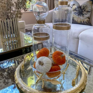 Inspire Me! Home Decor Large Round Glass Tray With Gold Handles And Ruffled Edge