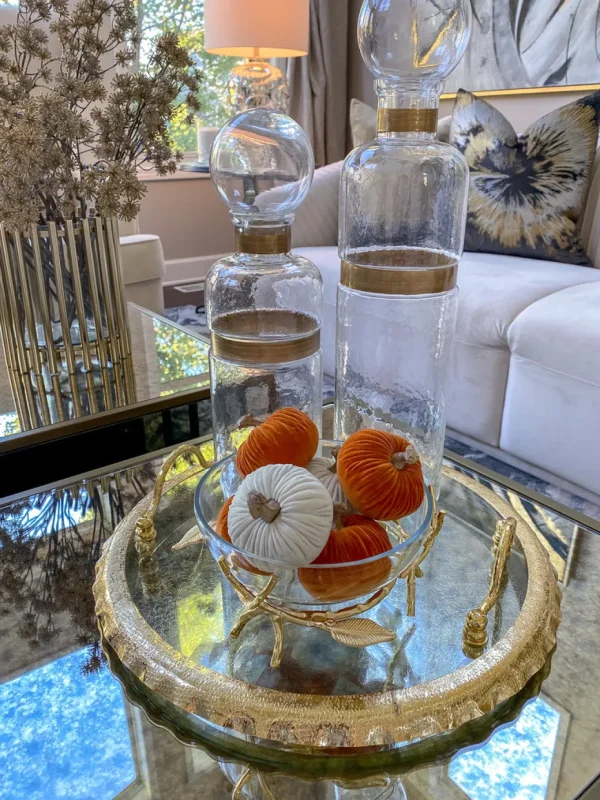 Inspire Me! Home Decor Large Round Glass Tray With Gold Handles And Ruffled Edge