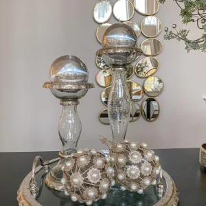 Inspire Me! Home Decor Large Round Glass Tray With Silver Handles And Ruffled Edge