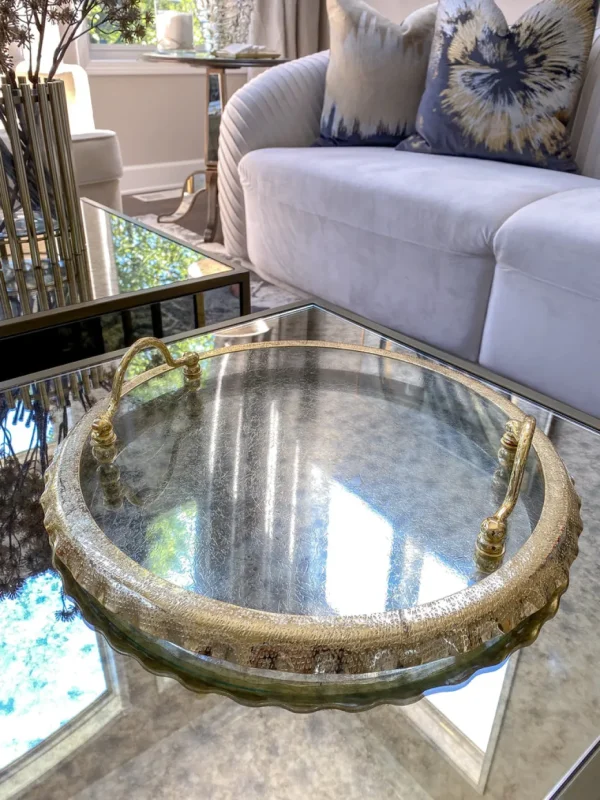 Inspire Me! Home Decor Large Round Glass Tray With Gold Handles And Ruffled Edge