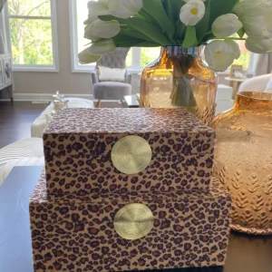 Inspire Me! Home Decor Leopard Print Boxes With Gold Medallion (Set Of 2)