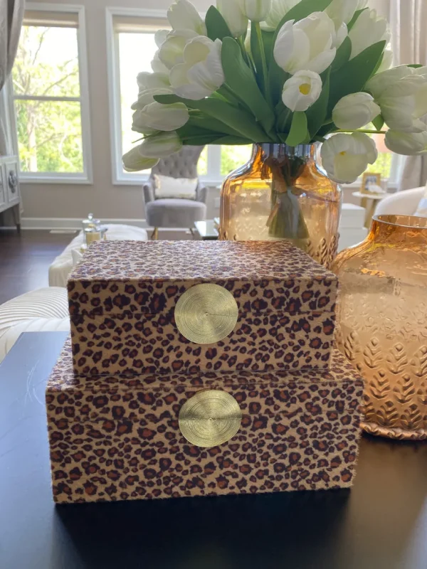 Inspire Me! Home Decor Leopard Print Boxes With Gold Medallion (Set Of 2)