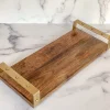 Inspire Me! Home Decor Long Wooden Tray With Gold Beaded Handles