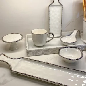 Inspire Me! Home Decor Long Silver And White Beaded Tray