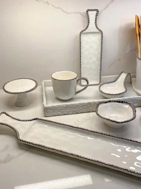 Inspire Me! Home Decor Long Silver And White Beaded Tray